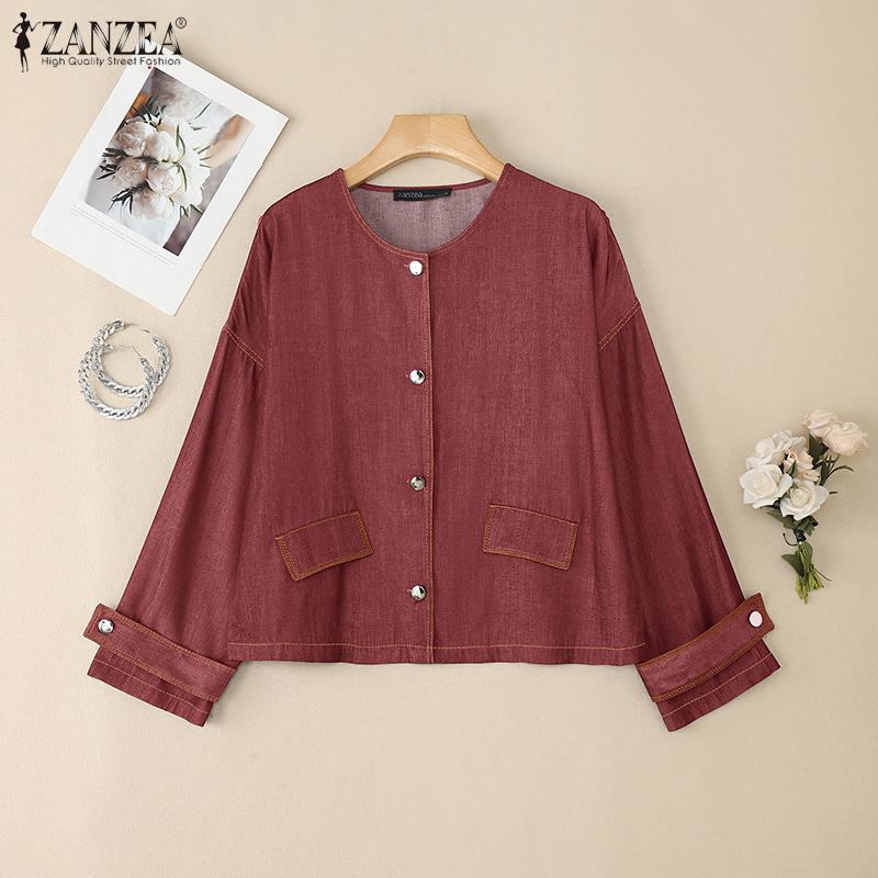 ZANZEA Women Casual Round Neck 3/4 Sleeve Loose Retro Blouse