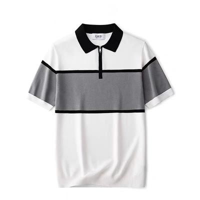 Summer Short Sleeve Half Zipper Design Trendy Stretch Color Block Non-Iron Men's Polo Shirt Knitted Turn-Down Collar Top