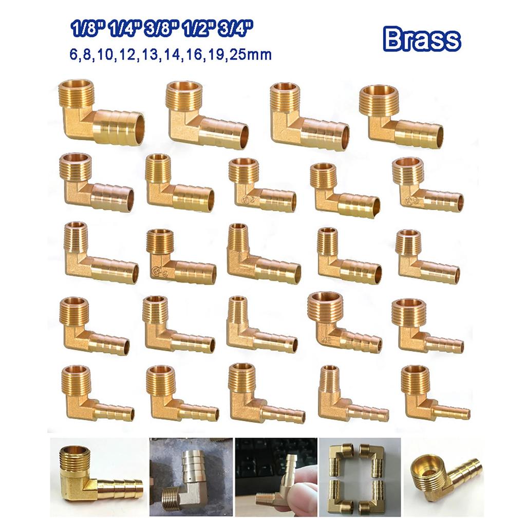 Messing 1/8" 3/8" 1/4" 3/4" BSP 90 Grad Außengewinde Winkelstück Schlauchtülle Stacheltülle Luft Gas Fitting Pagodenverbinder 6/8/10/12/14/19mm