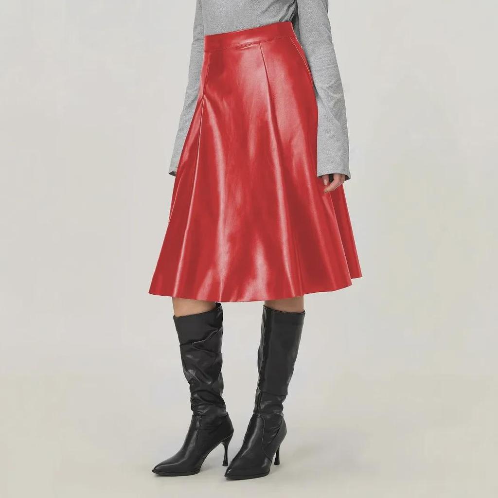 Dámská ležérní retro PU velká kolová sukně - evropský a americký styl, nová kolekce (INS)