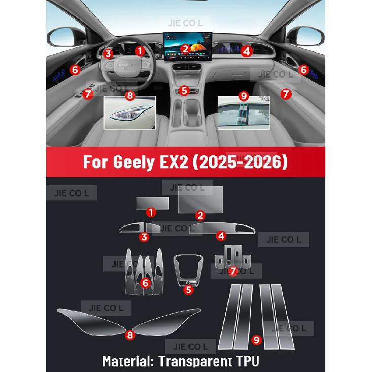 TPU Interno Per GEELY EX2 2025 2026 Pellicola Protettiva Copertura Anti-Graffio Schermo di Navigazione Pellicole Automobilistiche Accessori