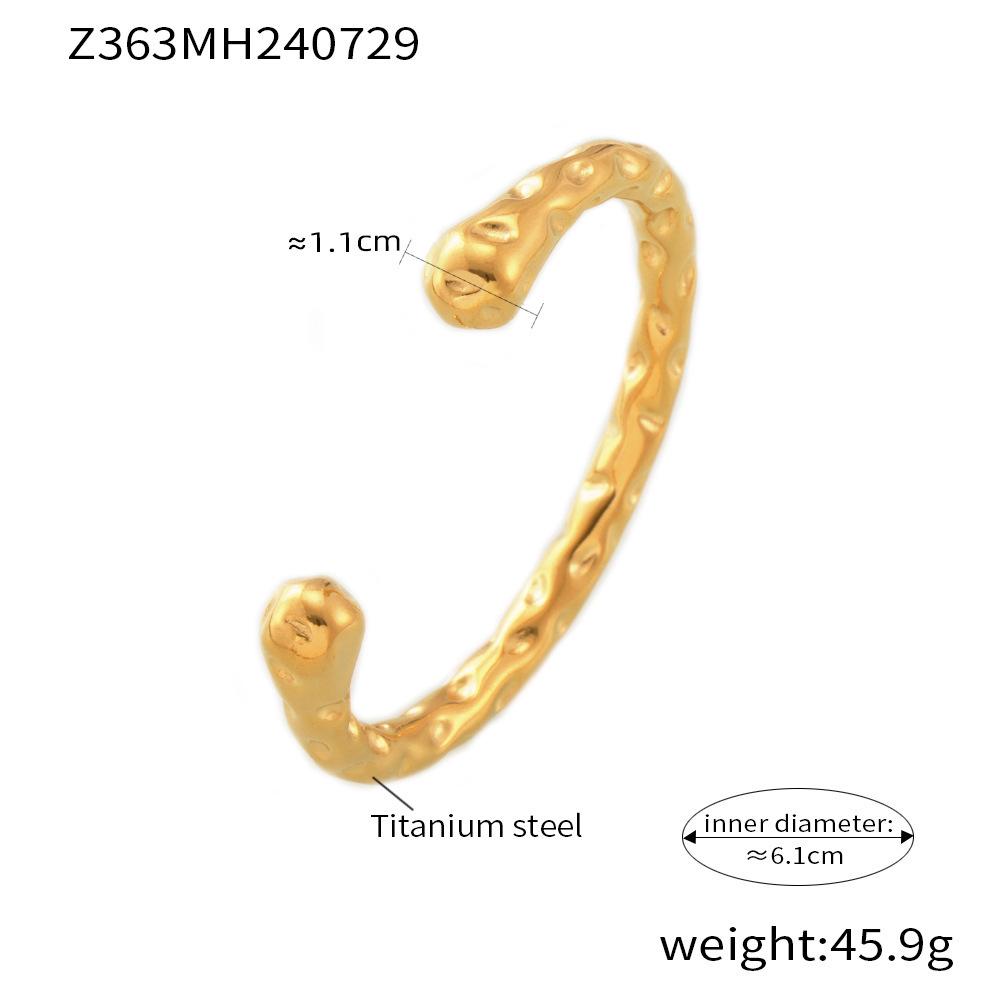 European American INS Style Irregular Hammered Texture Bracelet, 18k Gold-Plated Titanium Steel, Simple Retro Design.