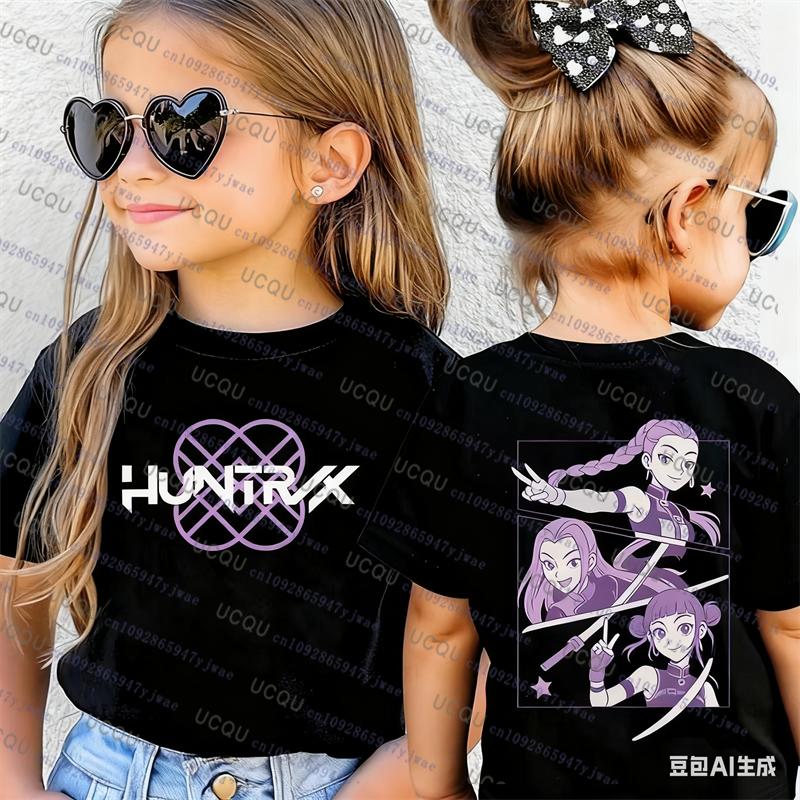 Kpop Demon Hunters Parent Child Short Sleeve Tshirt Kpop Demon Hunters Harajuku Casual Fashion Cotton Kids Cosplay Clothing
