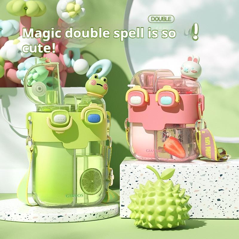 Sticlă de apă pentru copii Cupă de vară Cupă cu pai cu capac drăguț Sticlă de apă pentru studenți Cupă cu burtă mare Portabilă pentru exterior Cupă cadou pentru fete