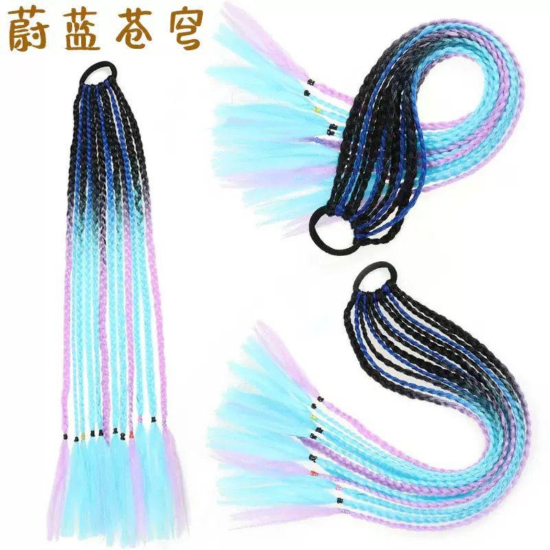 Children's Wig Dreadlocks Hair Accessories Bow Tie Style Colorful Braided Hair Ties Girls' Short Stage Cute Ombre Ponytail