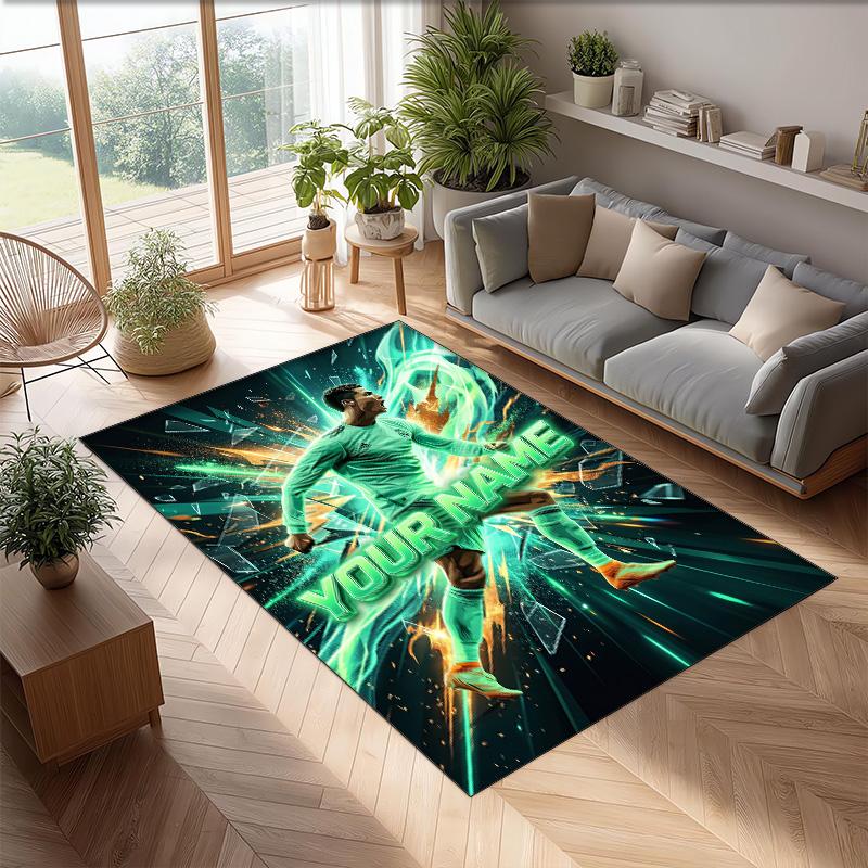 Cristiano Ronaldo Printed Crystal Velvet Rug Non‑Slip Crystal Velvet Carpet For Sofa Bedroom Indoor Home Decoration