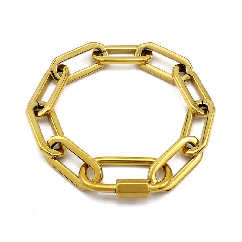 Gold Color Big Carabiner Lock Clasp Bracelet for Women Handmade Statement Necklace Set Chain Link Charm Femme Jewelry