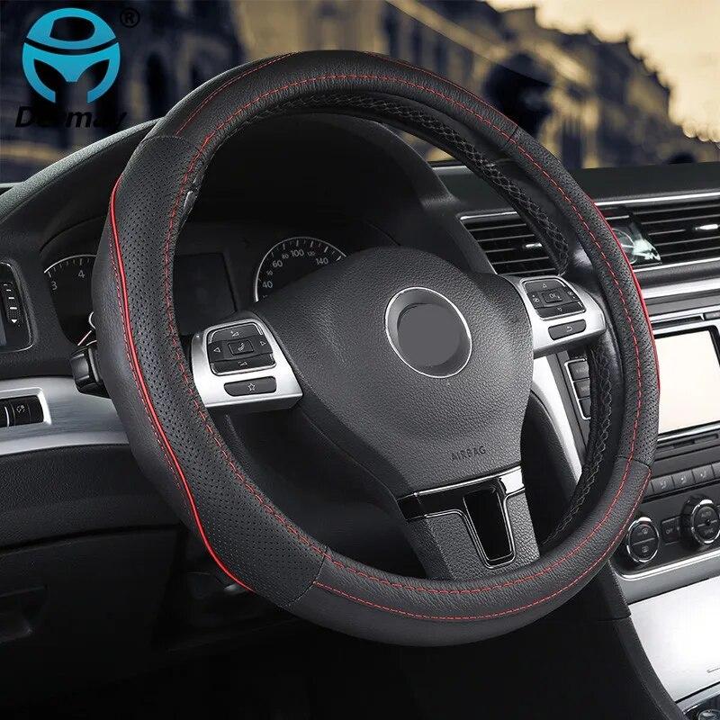 Coprivolante DERMAY in Vera Pelle 2 colori Misura M adatta diametro esterno 14-15" ford focus skoda octavia vw ecc.. la maggior parte delle auto
