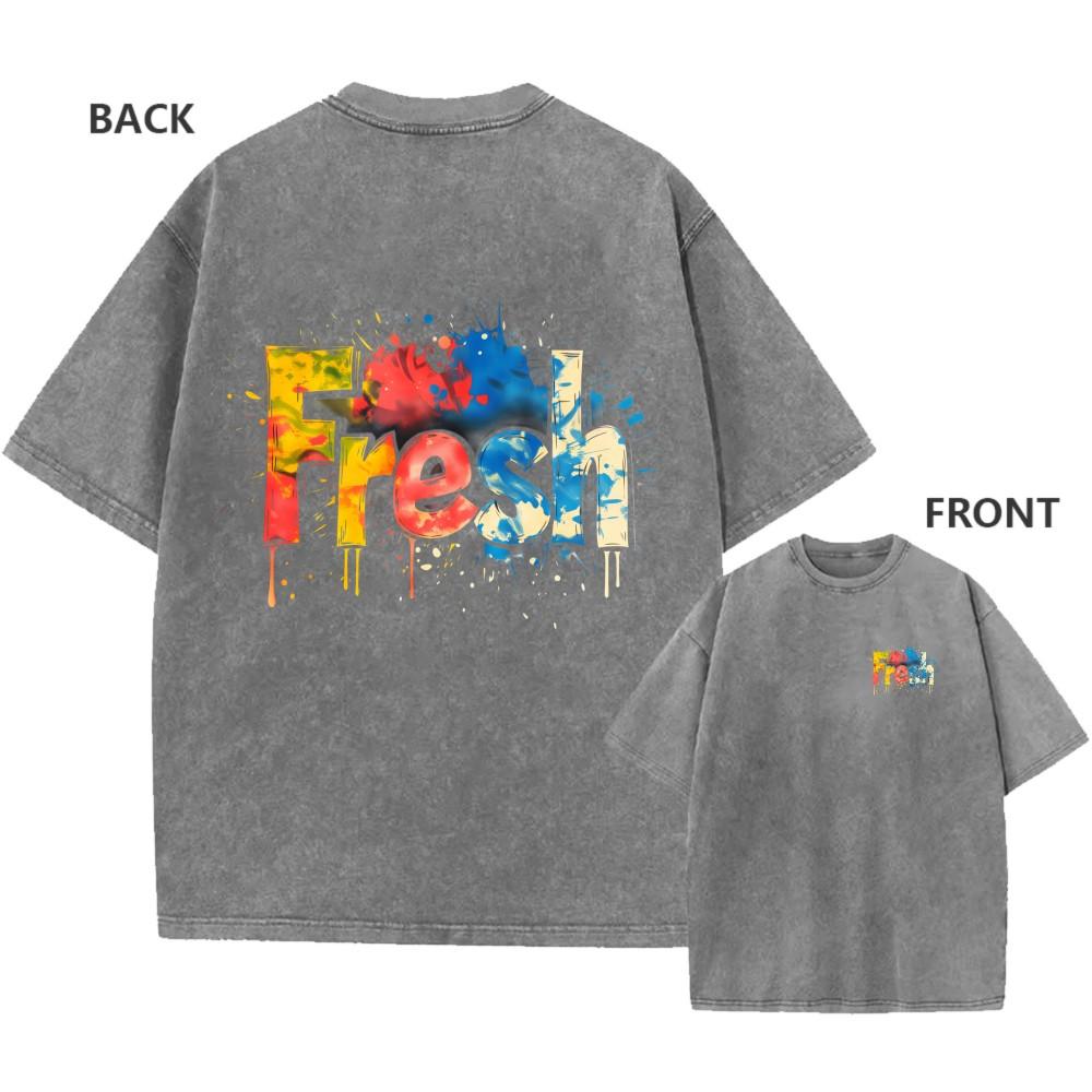 Mens Oversized Acid Wash Vintage Cotton Vibrant Fresh Graphic Tee