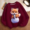Cute Milk Tea Little Fox Round-neck Hoodie for Children, Fashionable Long-sleeved Casual Hoodie for Boys and Girls in Spring and Autumn