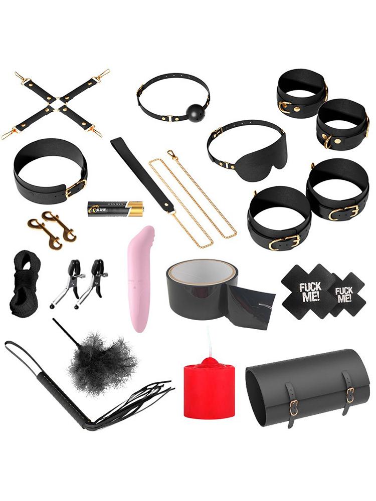 Erotic Set Sexy Leather Plush Sex Toys Bondage Kit Handcuffs Feather Blindfold Flirt Exotic Accessories Couples Adult Games