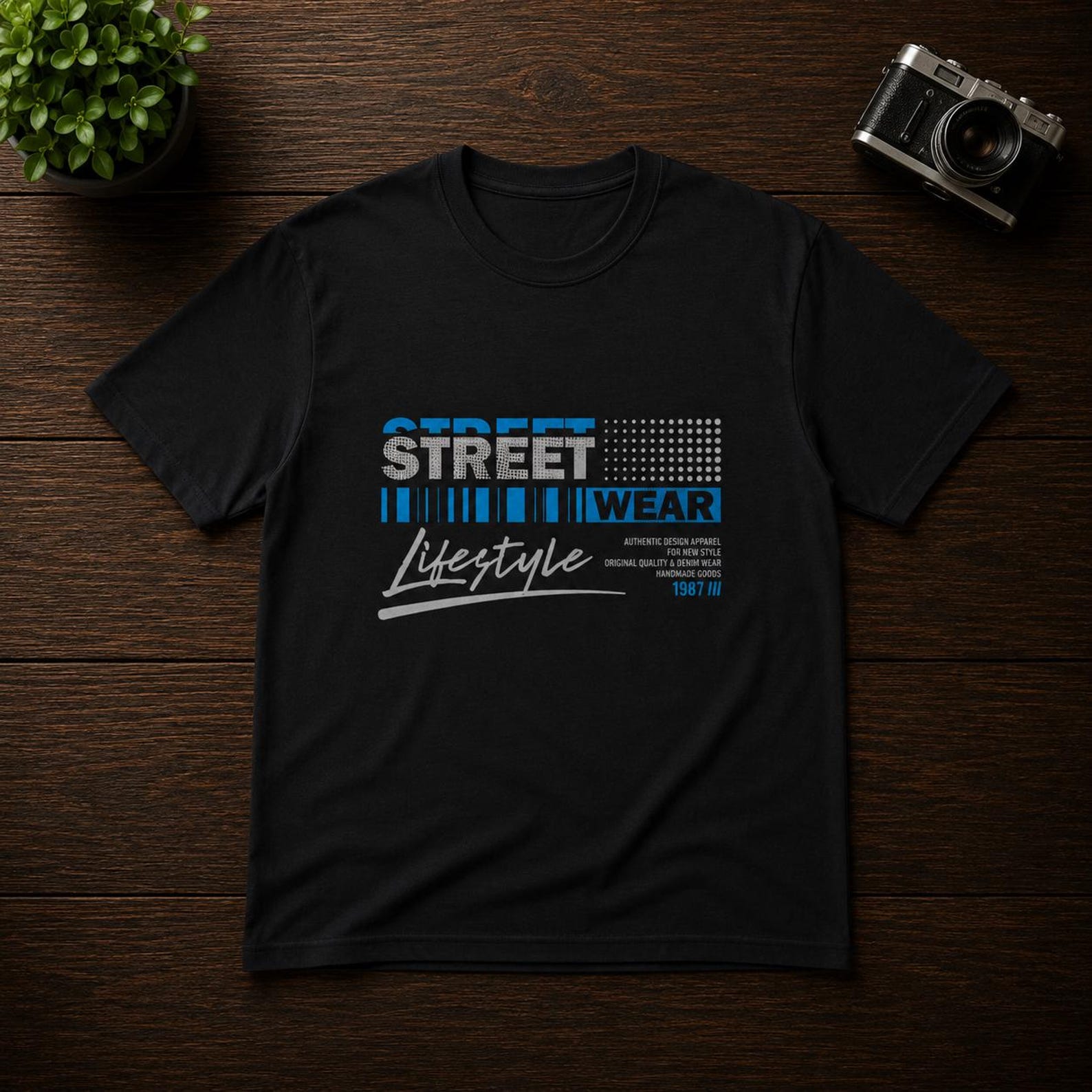 Retro Blue Grid Streetwear T-Shirt | 80s Vaporwave Graphic Tee S