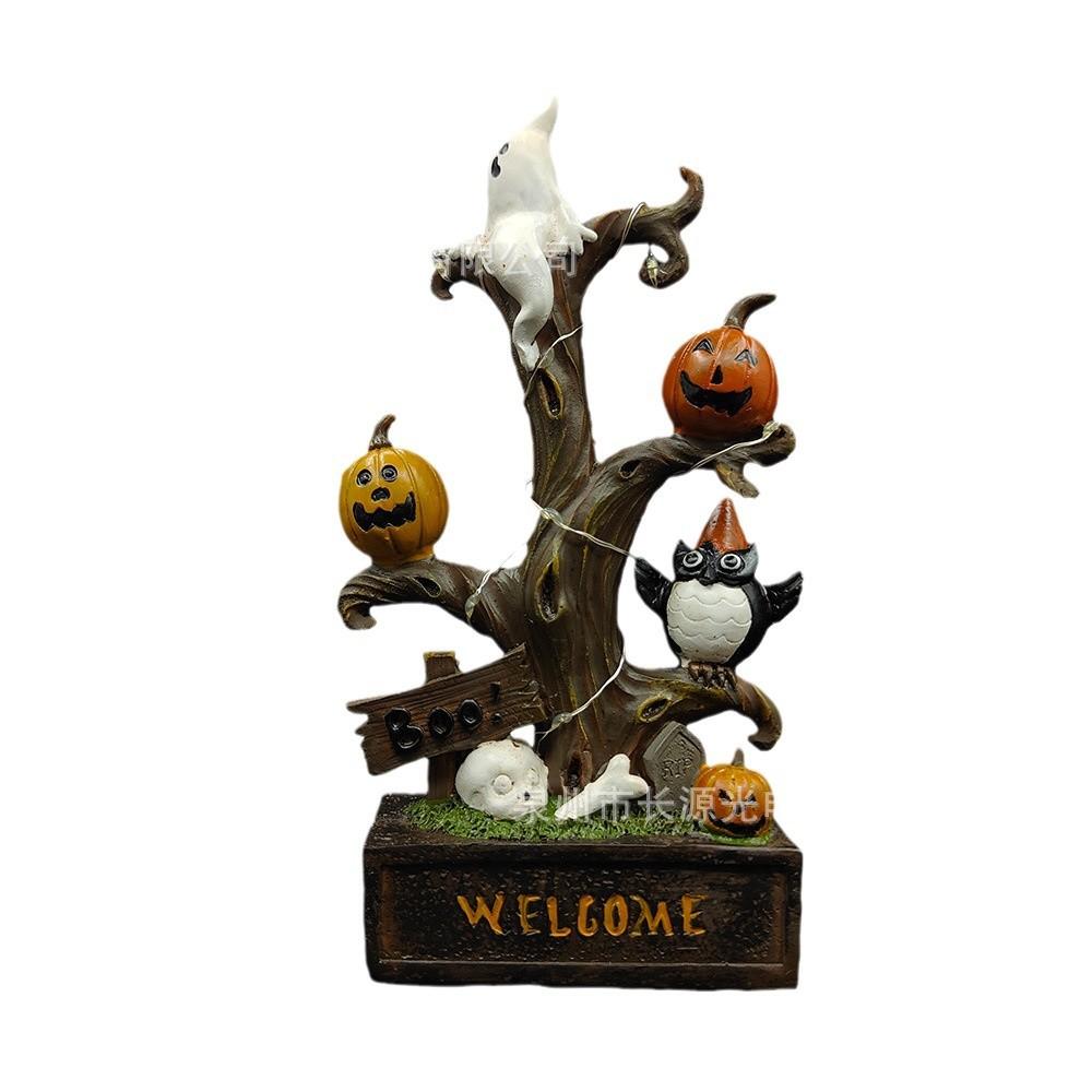 Halloween explosion pumpkin ghost tree lamp luminous ornament indoor atmosphere colorful lighting resin crafts