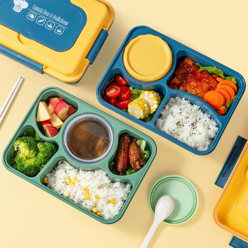 Food Container With Divided Compartments Soup Bowl Utensils Microwave Safe Plastic Lunch Box For Home Office