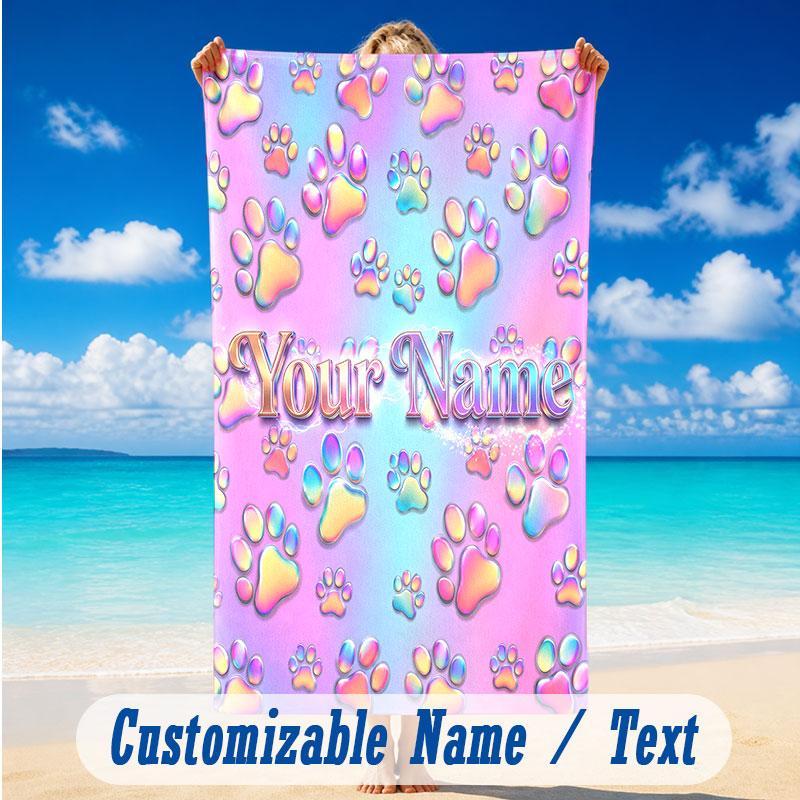 Dog Theme Beach Towel Personalized Custom Name & Text Soft Quick Dry Beach Towel for Swimming Travel