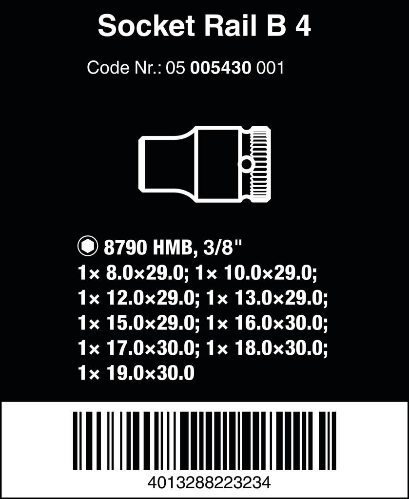 WERA Drive Socket Wrench Set with Storage Set 005430 3/8" Rail, 9-Piece (8-19)