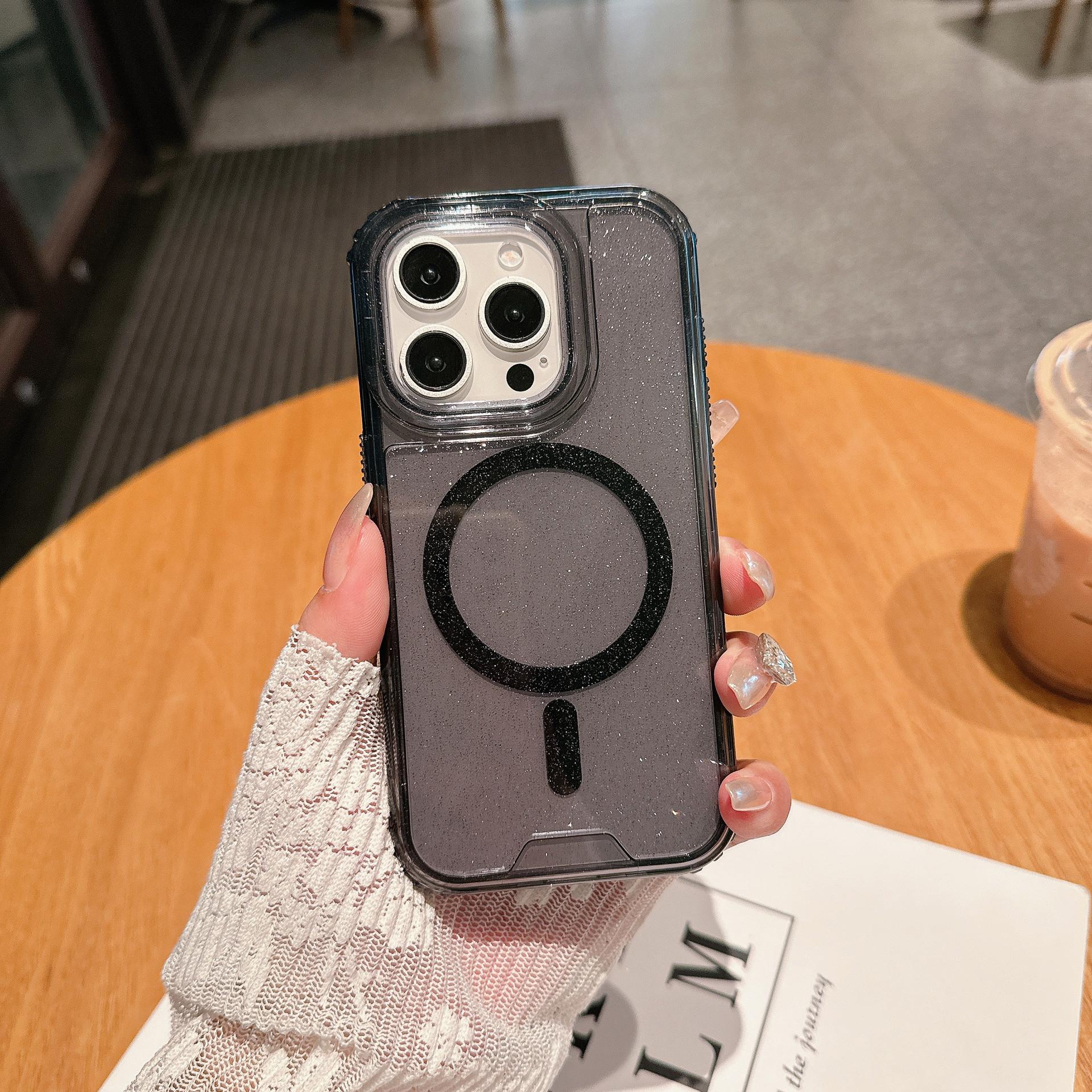 

For IP16promax Second Generation Magnetic Colorful Three-in-one PC Upper and Lower Cover + TPU Plus Glitter All-inclusive Mobile Phone Case For iPhone 16 pro max