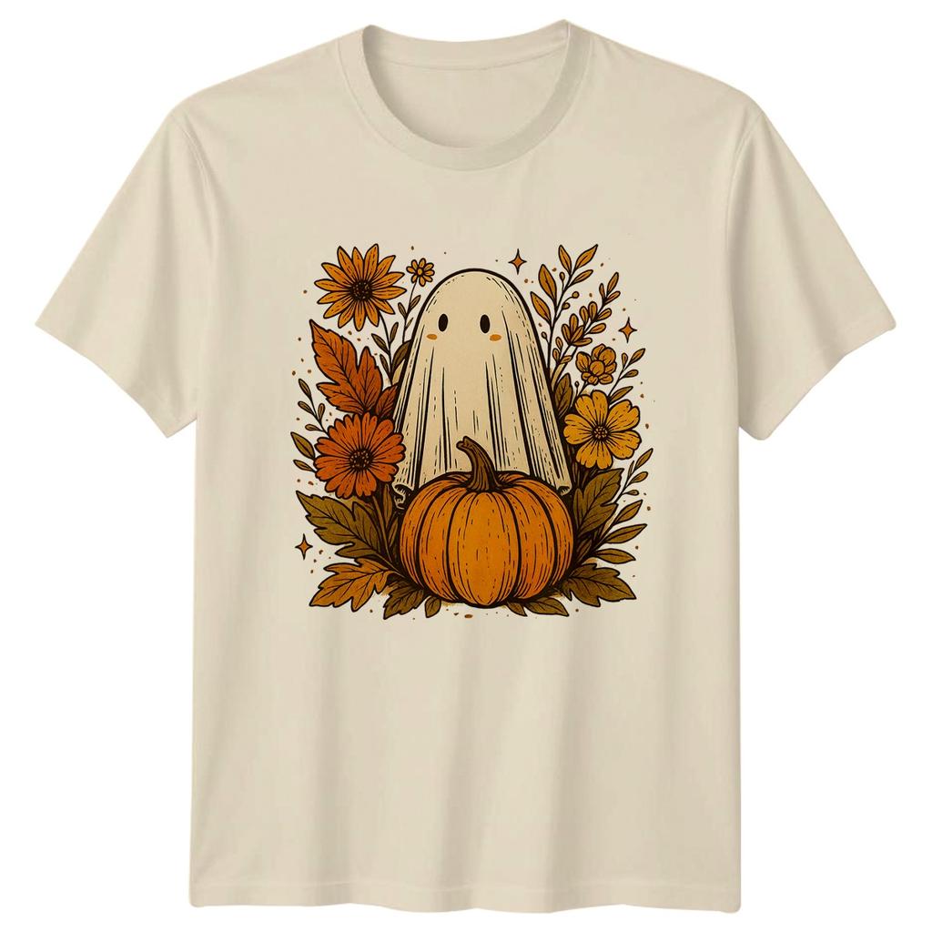 Cute Ghost and Pumpkin TShirt Autumn Fall Seasonal Gift For Him And Her