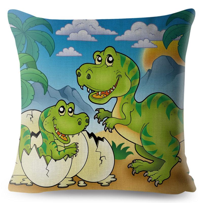 Cartoon Jurassic Dinosaur Animal Pillowcase Cushion Cover Peach Skin Pillowcase Sofa Home Decor Pillowcase