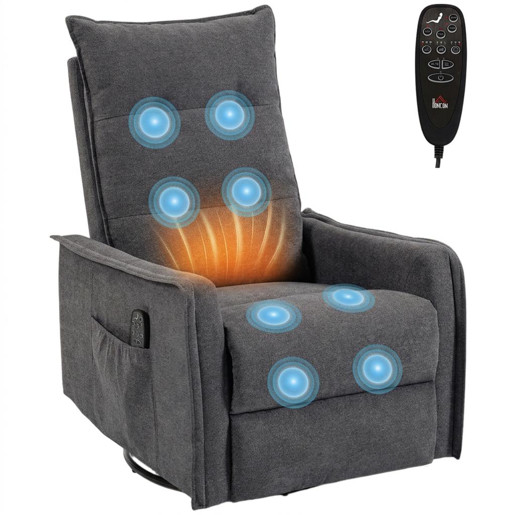 Recliner Armchair, Chenille Recliner Chair with Massage and Heat, 360 degrees Swivel Rocking Manual Recliner, Dark Grey