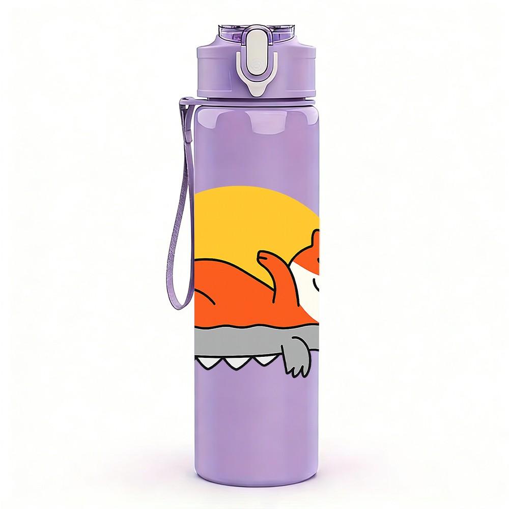 1PC Sleeping Fox Sunset Scene 750ml Color Plastic Sports Water Bottle Leakproof Flip Straw Lid Suitable for Sports Office Home Use