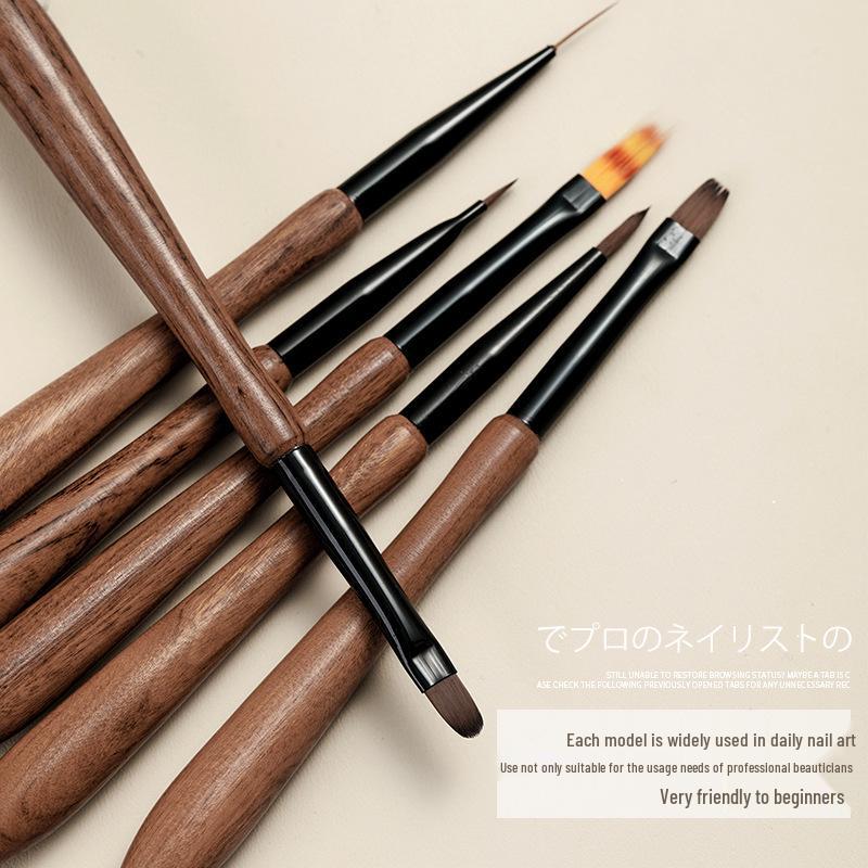 Japanese Sandalwood Nail Art Brush Set with Gradient Ombre and Round Head for Gel Painting