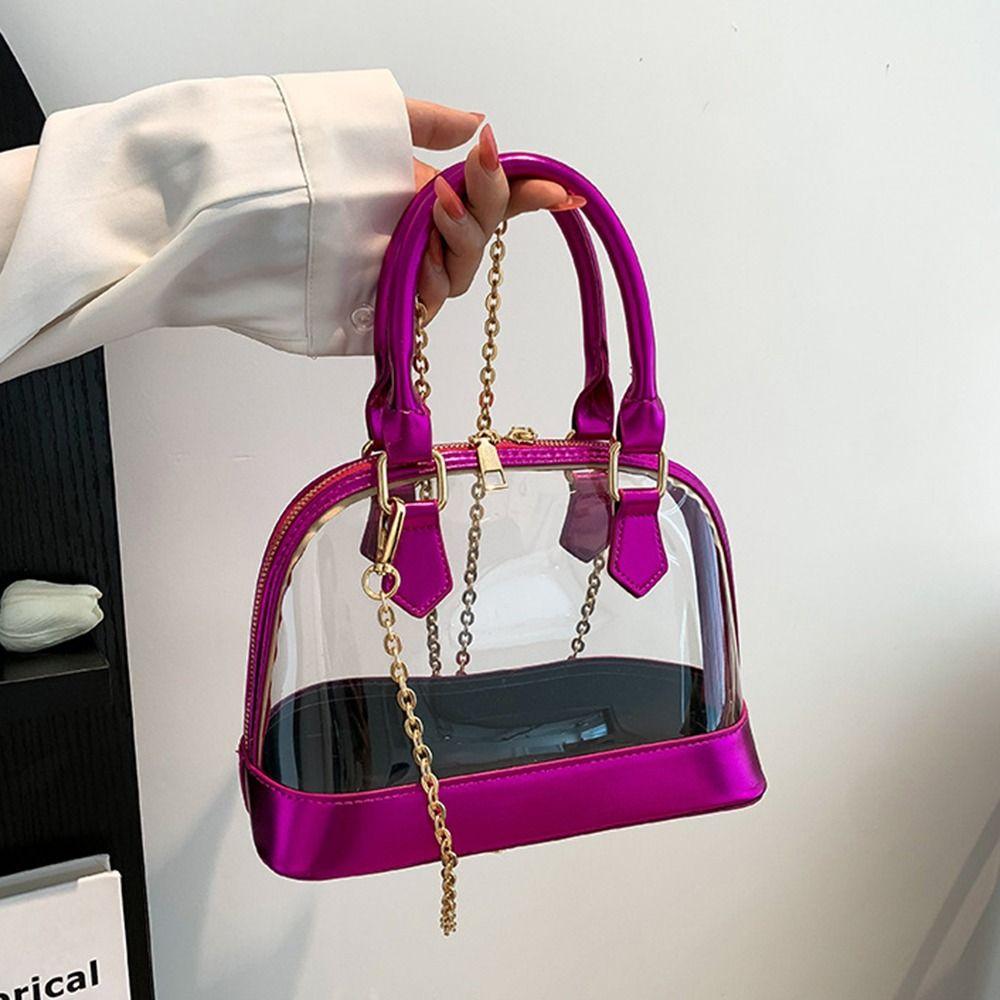 Elegant PU Leather Handbag Shell Shape Casual Messenger Purse Transparent Jelly Handbag  Girls
