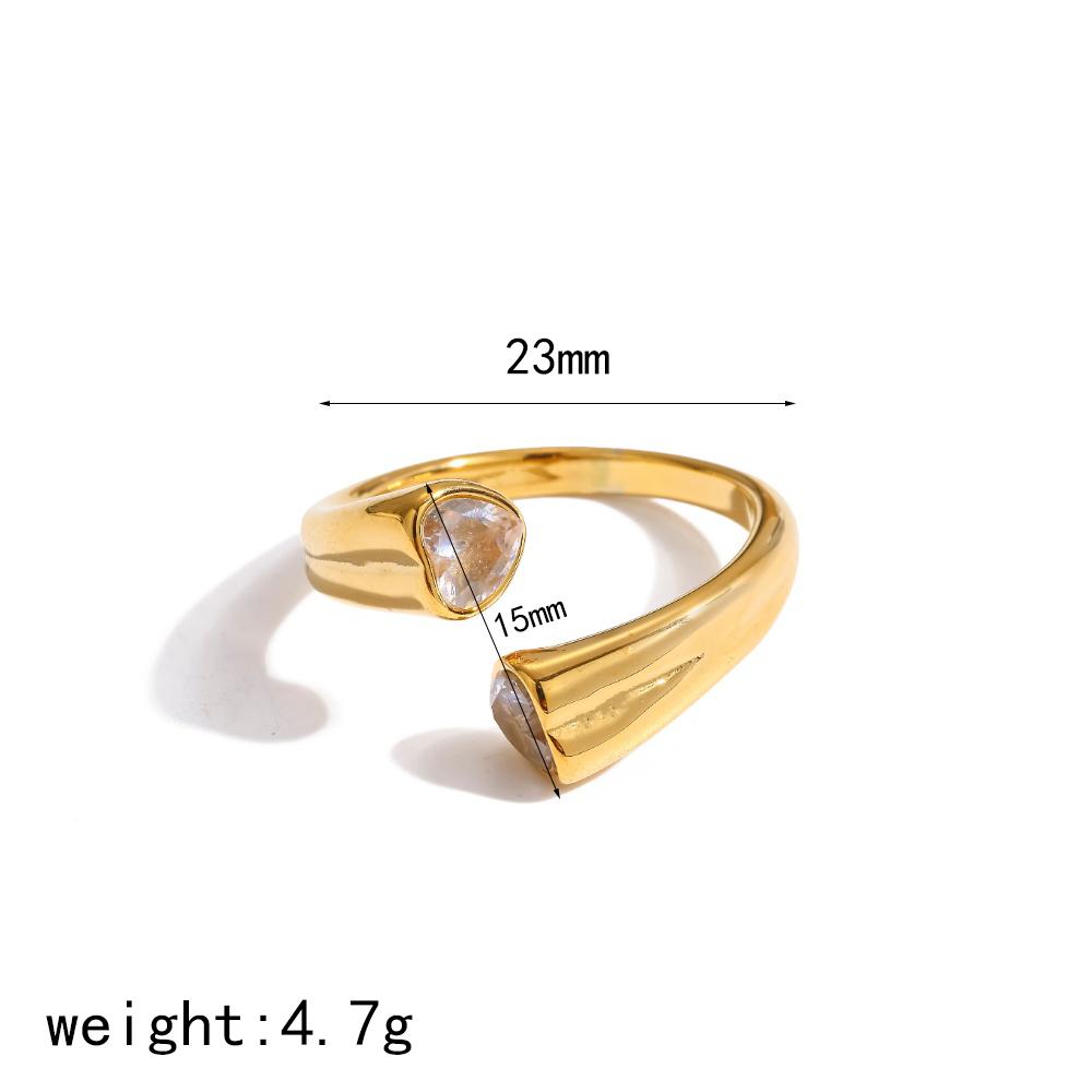 Exquisite Sparkling Peach Heart Zircon Fashion Stainless Steel Rings For Women 18K Gold Plated Jewelry Waterproof Accessories