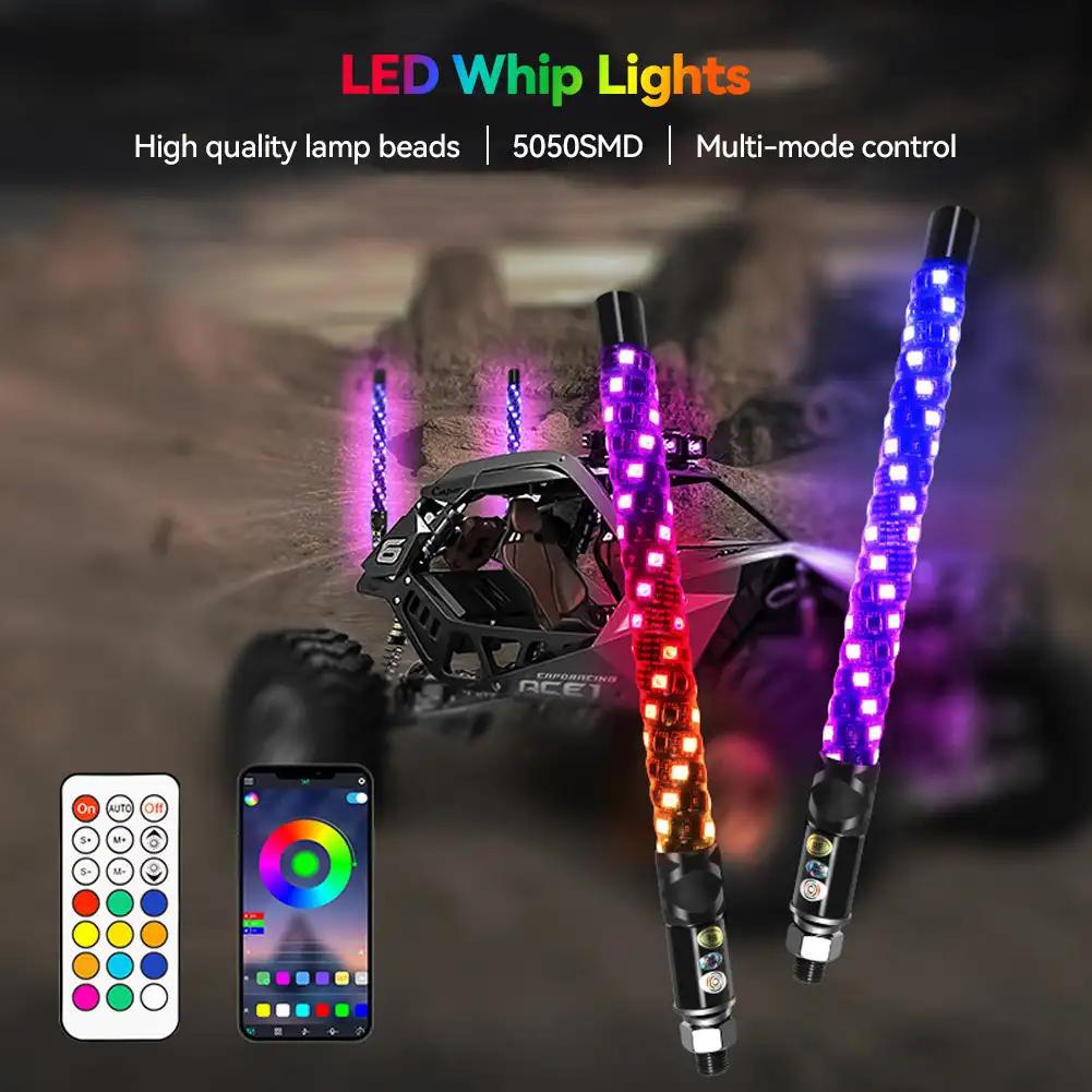 30cm/1ft Uzaktan Kumandalı LED Bayrak Direği Işıkları Renkli Bayrak Direği Spiral Anten Kamçı Işıkları UTV ATV Off Road Kamyon Kum Arabası için