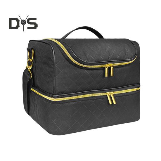 

Коробка для хранения лака для ногтей, двухслойная конструкция, большая вместимость, застежка-молния, портативная сумка-органайзер для принадлежностей для ногтей с ручкой чёрный