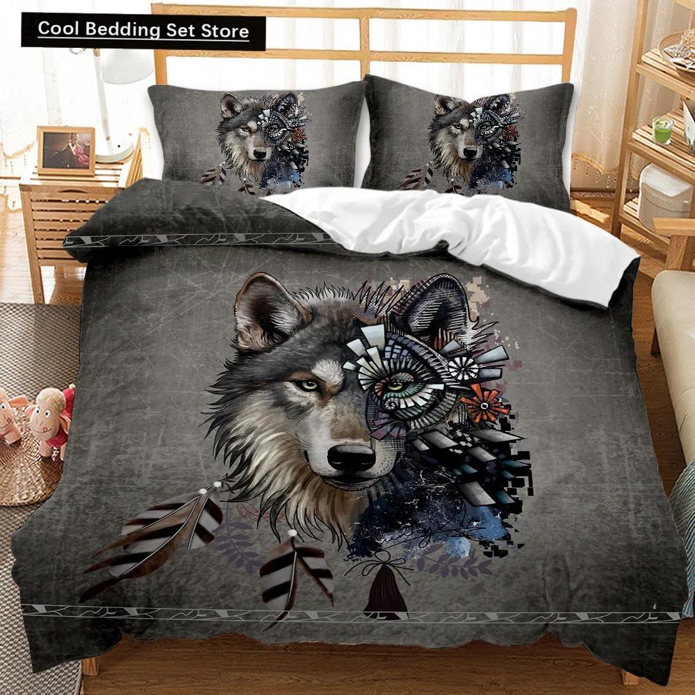 Comforter Wolf Animal Pattern Bedding Set Cool Wildlife Comforter Kids Glitter Blue Wild Wolf Polyester Qulit