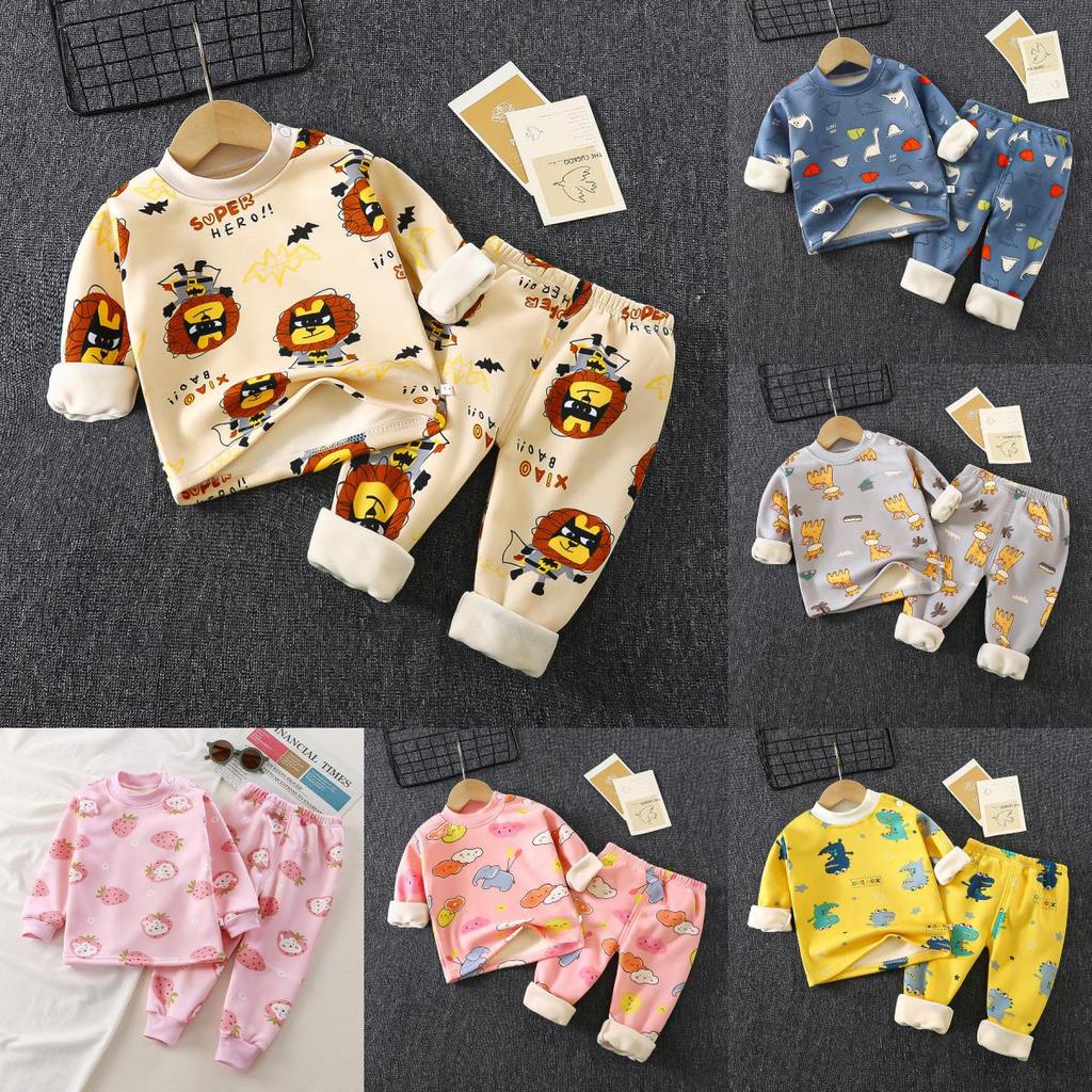 Childrens Warm Milk Silk Pajamas With Animal Prints For Autumn And Spring