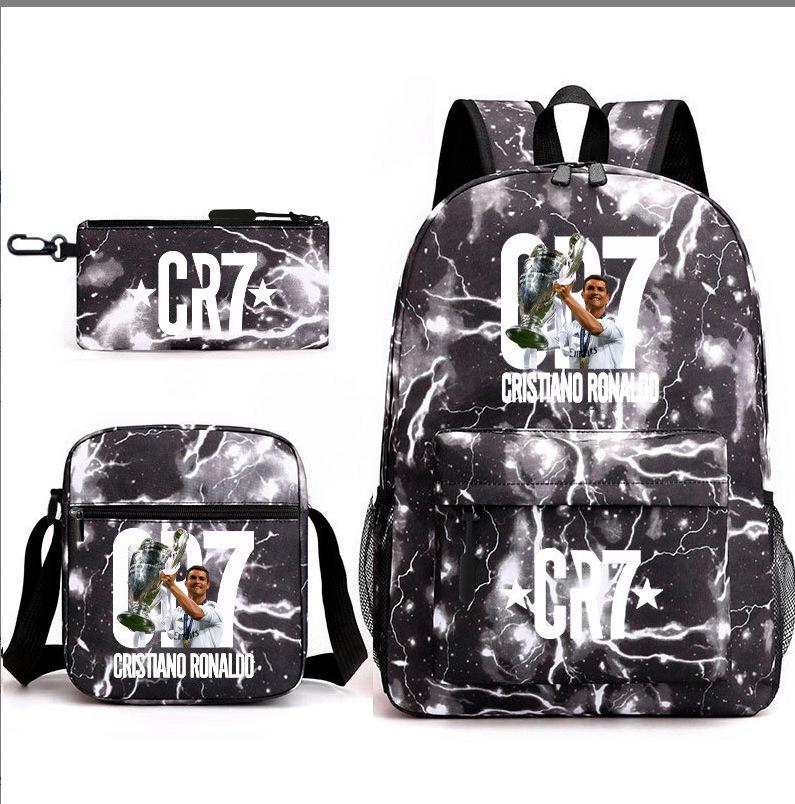 Football Star Teenager Student Schoolbag Ronaldo Pattern Three-Piece Backpack