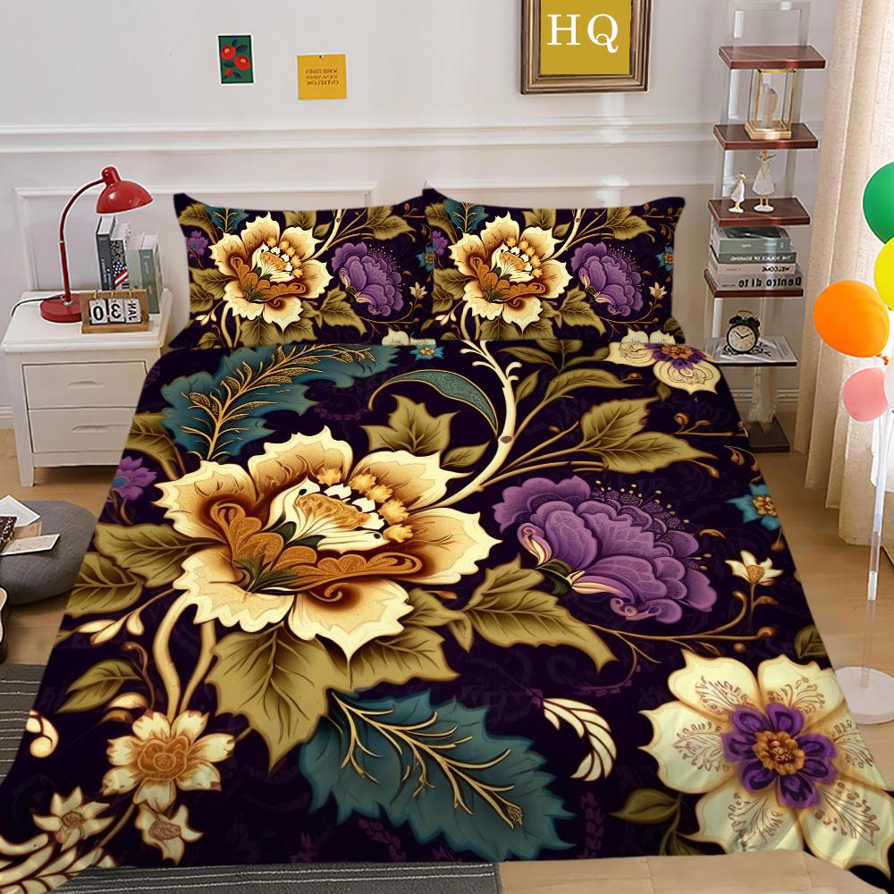 Set Biancheria da Letto Colorato Stampa Fiori 3D King Size Set Copripiumino Donna Set Letto in Poliestere Copri