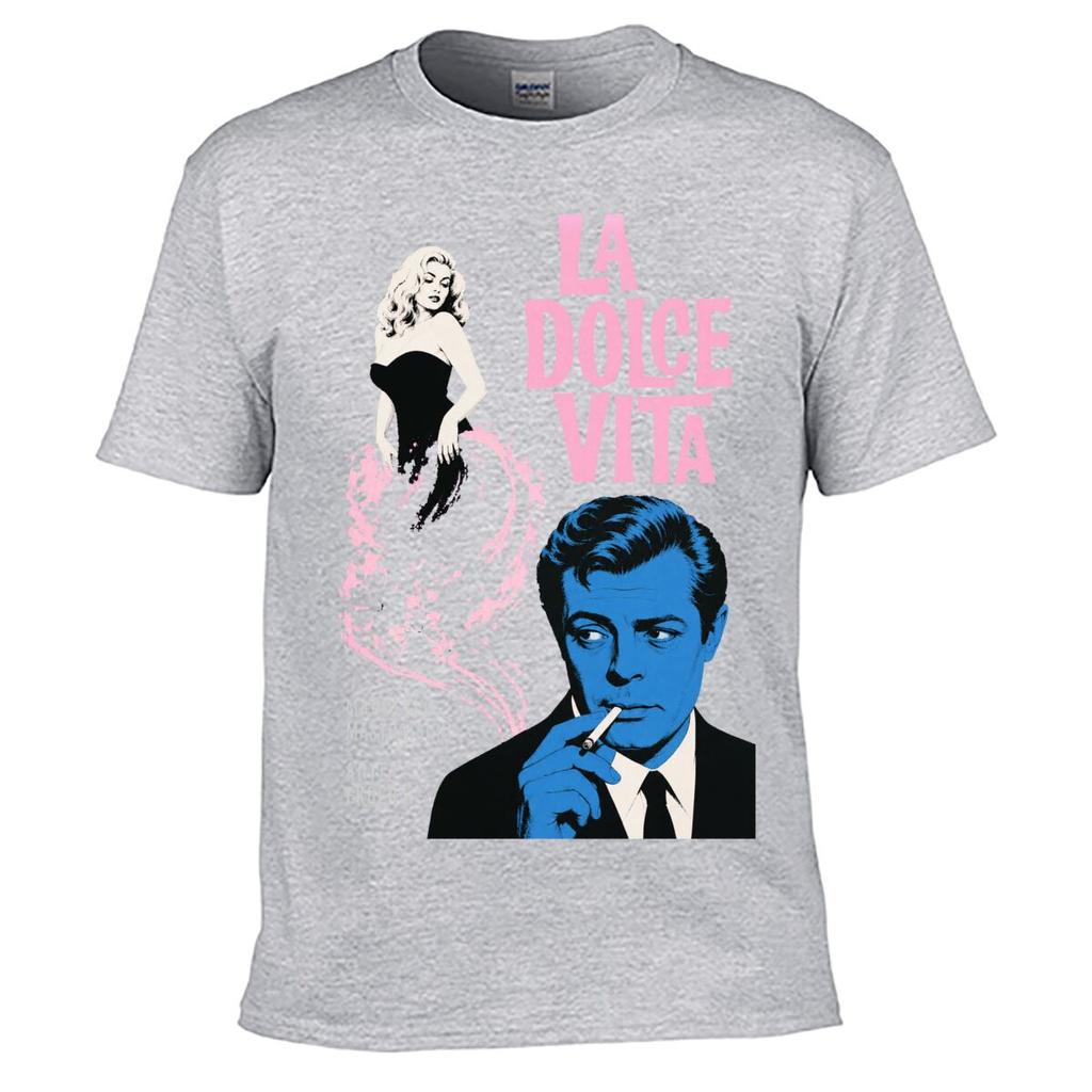 La Dolce Vita Retro Film Poster Street Distressed Washed Loose Simple Tee