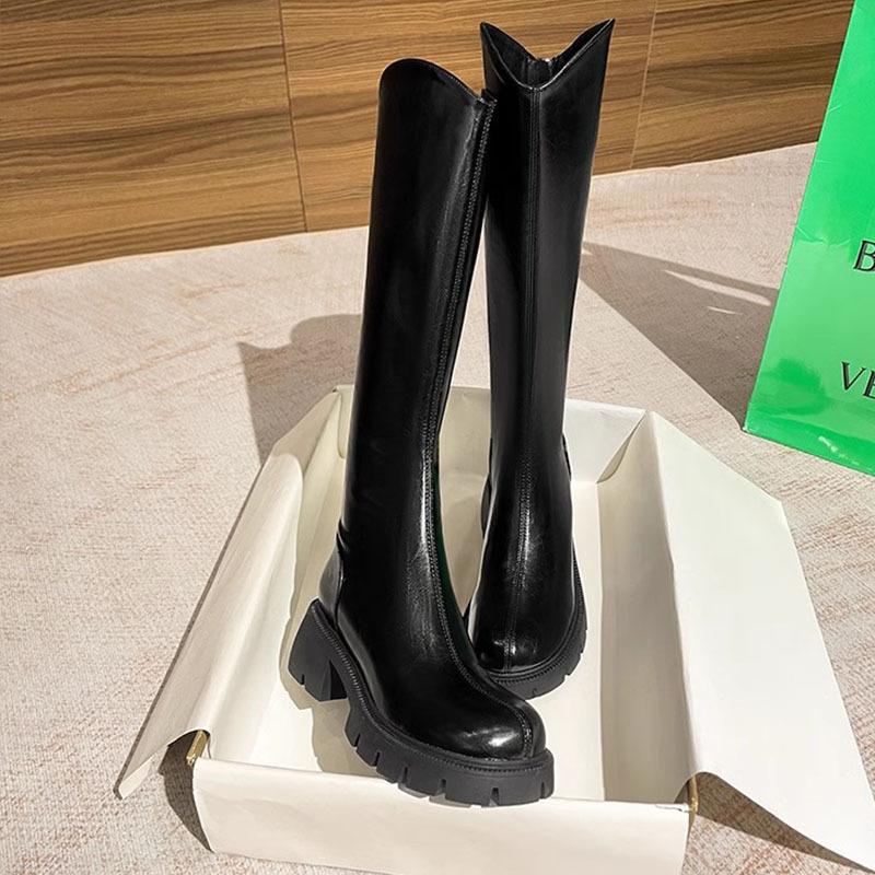 Spot Thick Heel Round Head Thick-soled High Boots 2025 Autumn and Winter New V-mouth Thin Boots Women's Winter Knight Western Boots