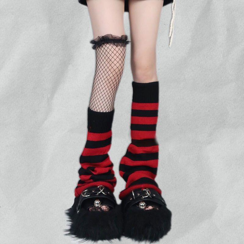 Autumn Winter Retro American Style Black White Stripe Warm Wool Loose Wide Leg Socks Harajuku JK Hot Girl Leg Warmers