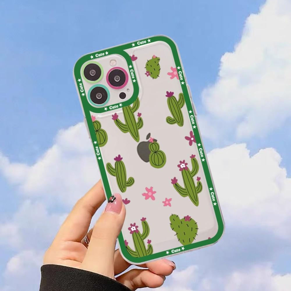 

Мультяшный летний чехол для телефона с кактусом для iPhone 15 11 12 13 14 Mini Pro Max XR X XS TPU прозрачный чехол iphone 13 pro