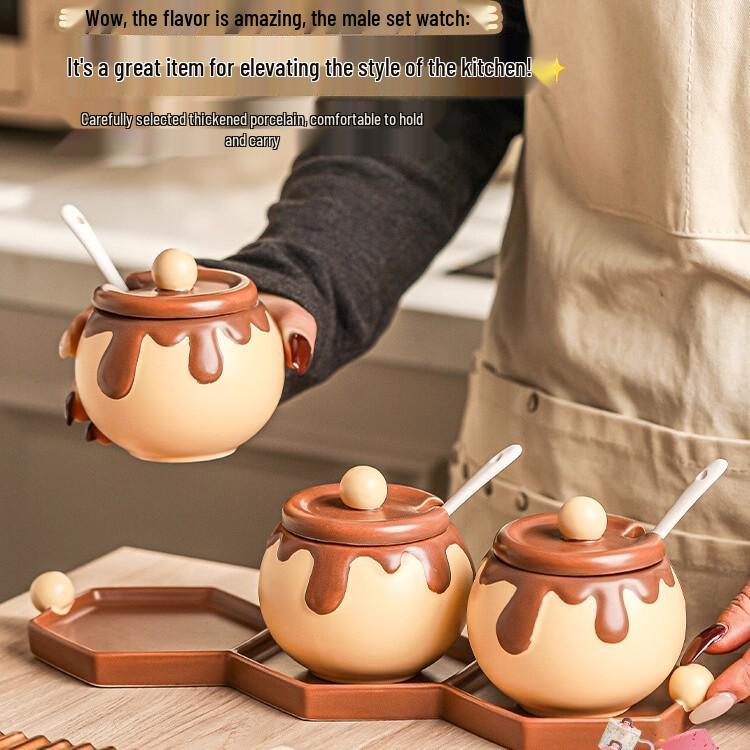 Ceramic Kitchen Seasoning Jar Set: Salt, MSG, Sugar, Pepper Storage Containers