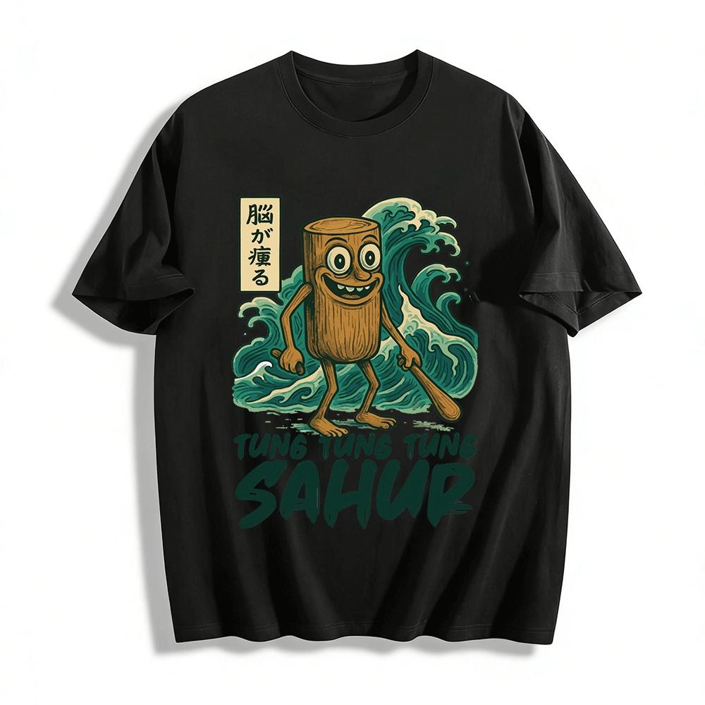 Funny Anthropomorphic Wood Surfing Graphic Tee Pure cotton T-shirt XXS