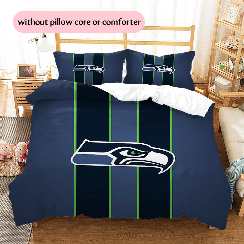 Seattle Seahawks Pattern Bedding Quilt Set  Home Decoration  Gift (1 * Duvet Cover + 2 * Pillowcase  Without Core).xwn