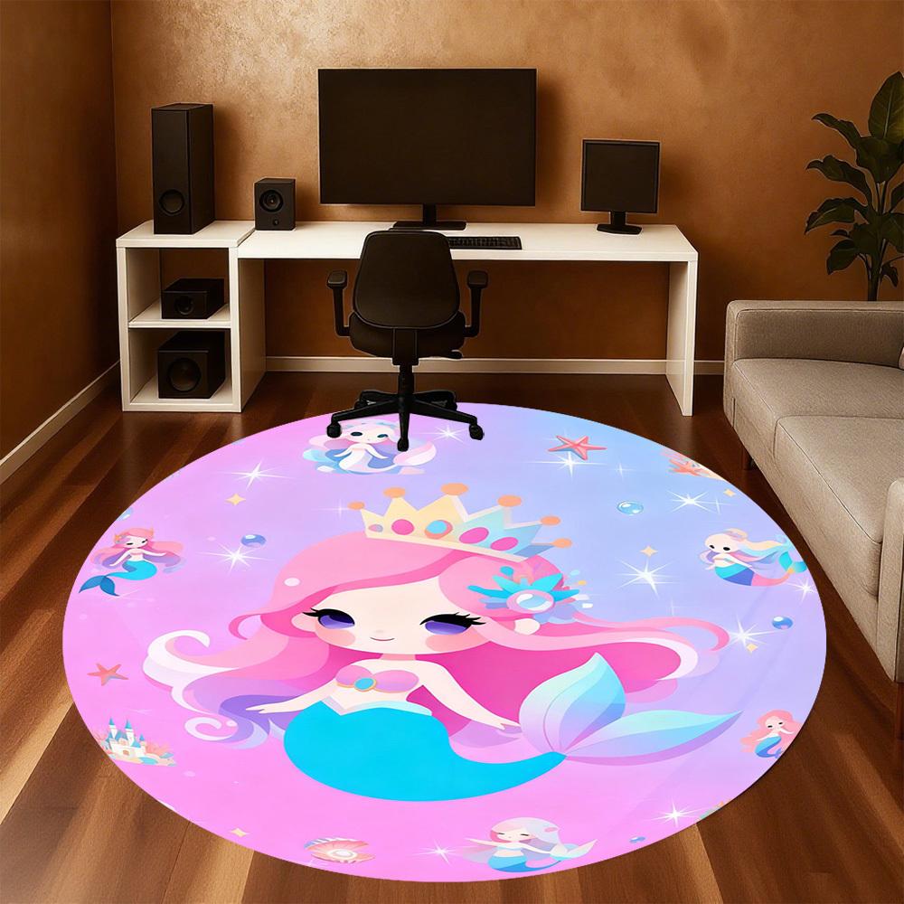 1PC Mermaid Fantasy Round Chair Mat Area Rug - Non-Slip, Floor Mat for Office, Bedroom, and Indoor Decor -Gift D1127264