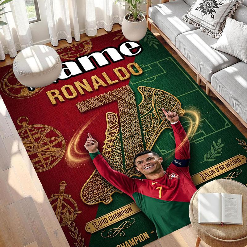 Custom Name Personalized Cristiano Ronaldo Print Carpet, Versatile Home Decor Rug, for Playroom, Apartment, Balcony, Entryway, Hallway Gift