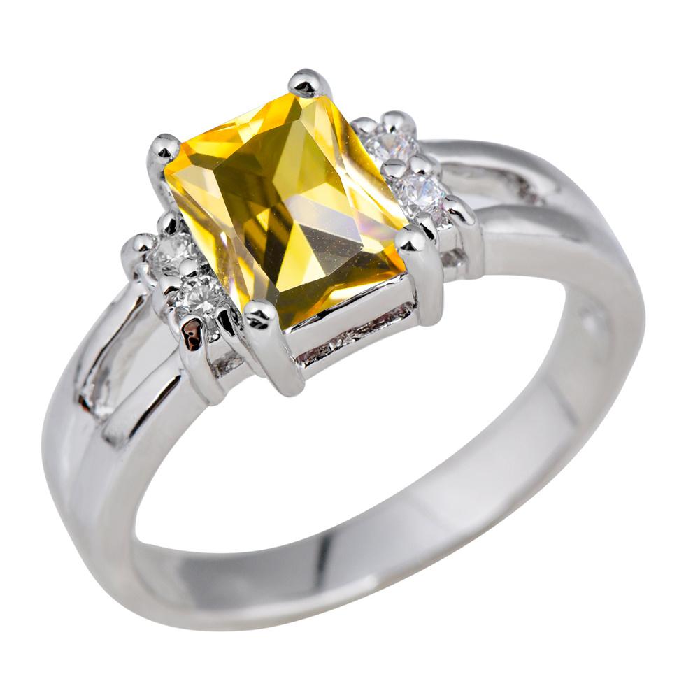 1 stk Sølvfarget Dame Rektangulært Klipp Gul Stein CZ Krystall Klo Ring Prinsesse Smykker Gave