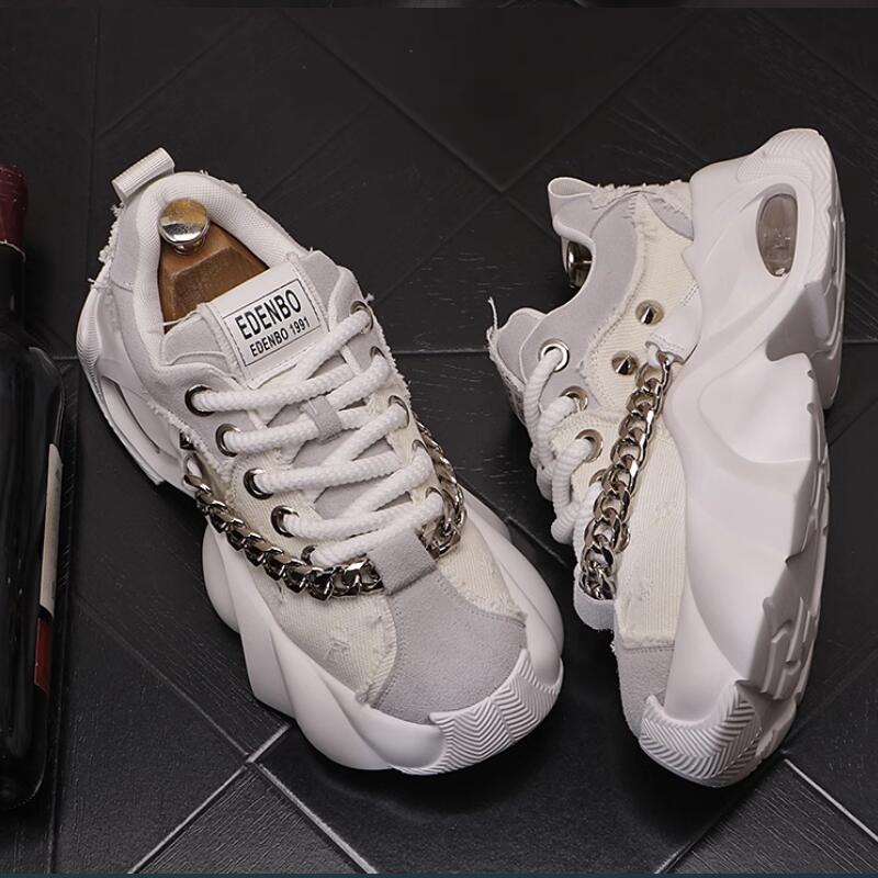 Fashion New Arrival Men Fashion Casual Metal Decoration Shoes Luxury Designer Trending Chain Punk Style Zapatos Sapat A47