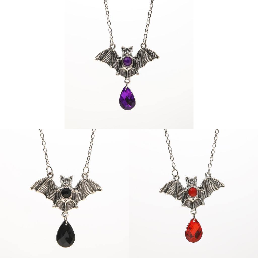 Vampire Bat Gothic Silver Necklace With Cross Chain For Halloween Party Decor