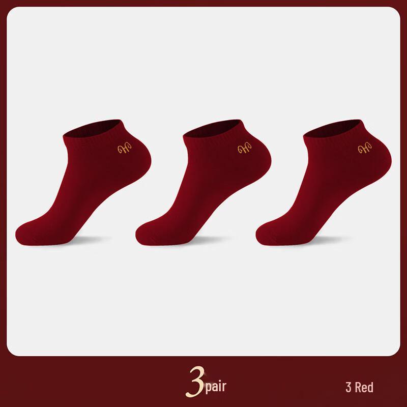 Hengyuanxiang Festive Wine Red Boat Socks