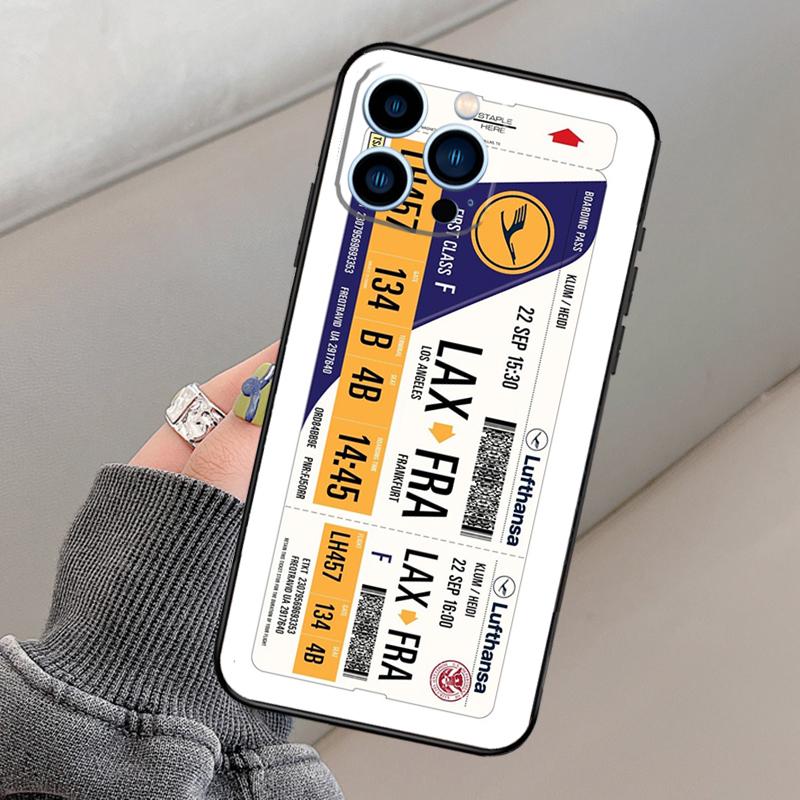 Authentic Airline Boarding Pass Phone Case For iPhone 14 11 12 13 15 16 Pro Max Mini X XR XS MAX Plus Silicone Cover Case