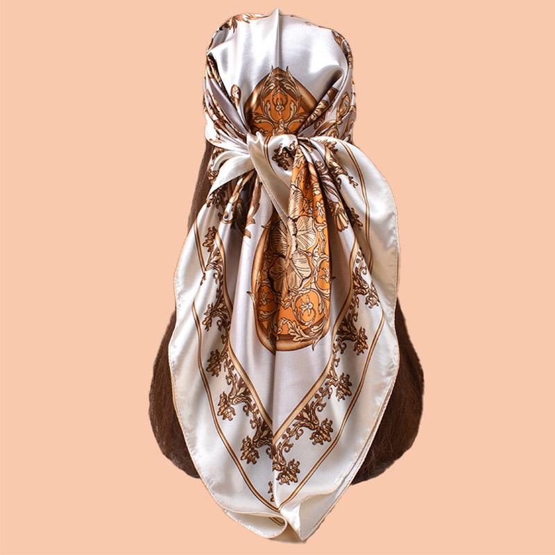 High Quality Print Silk Square Scarf Women Soft Satin Hairband Neckerchief Office Hijab Headband Foulard Bag Ribbons Gift 90Cm