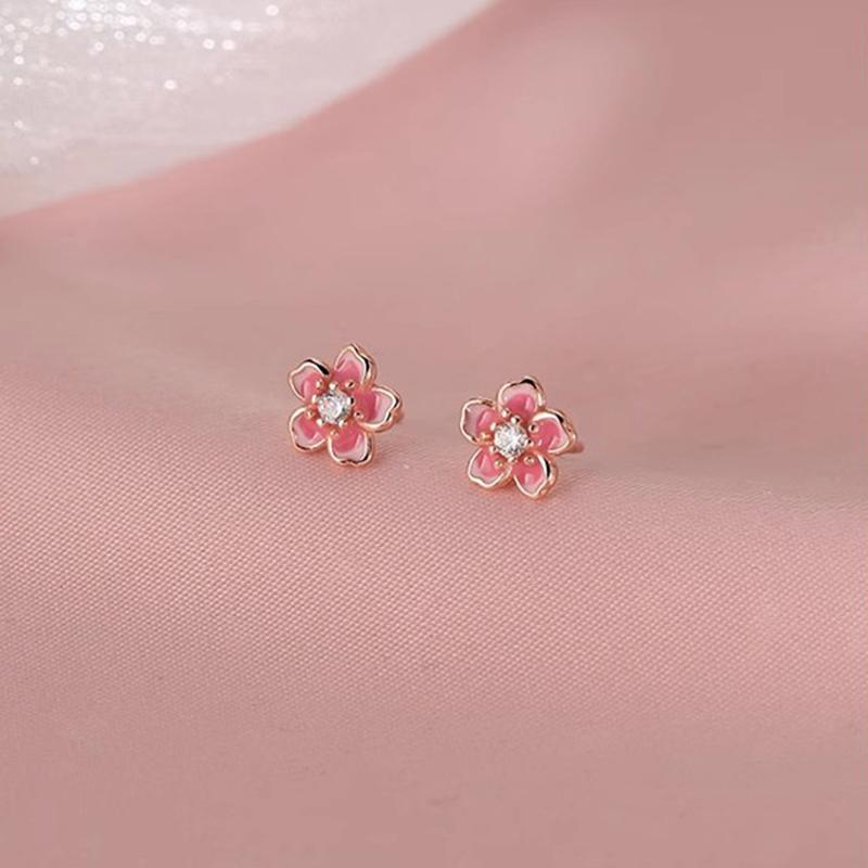 925 Silver Needle Enamel Zircon Flower Plant Stud Earrings For Women Classic Jewelry Light Accessories
